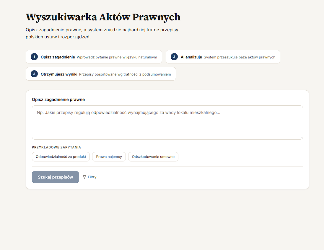 Wyszukiwarka Aktów Prawnych — ekran startowy