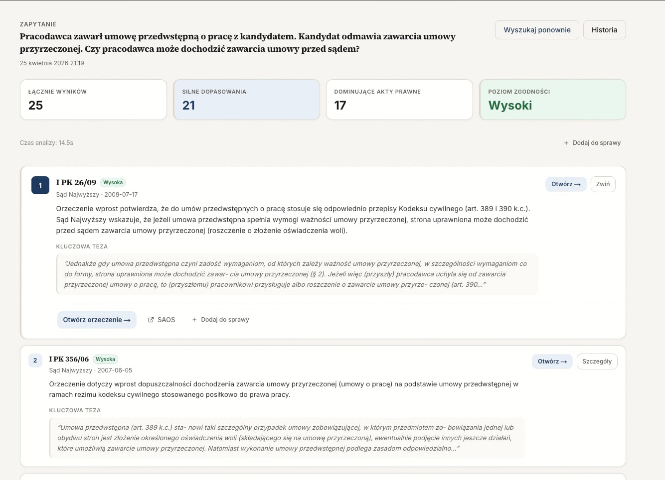 Lista wyników wyszukiwania orzeczeń